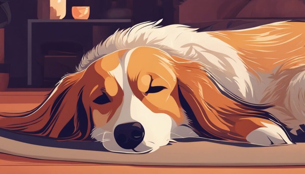 Een slapende hond droomt rustig op een comfortabel hondenbed.