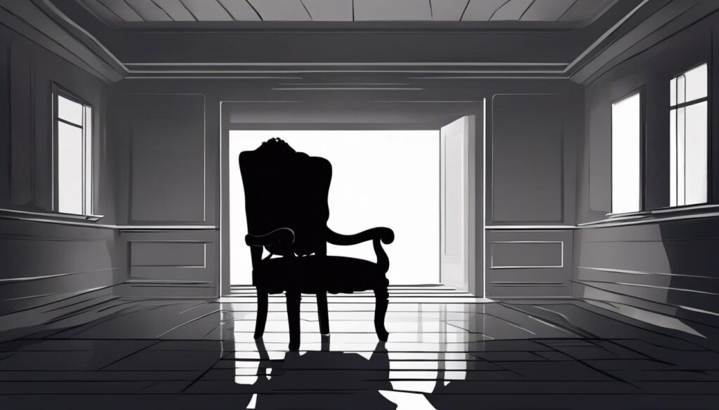 Een enkele lege stoel in een donker verlichte kamer roept een verstikkend gevoel op.