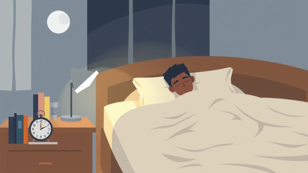 Een gezellige slaapkamer met een mysterieuze figuur die slaapt.