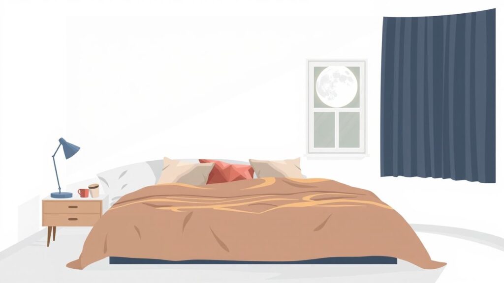 Een rustige slaapkamer met een gezellig bed en maanlicht.