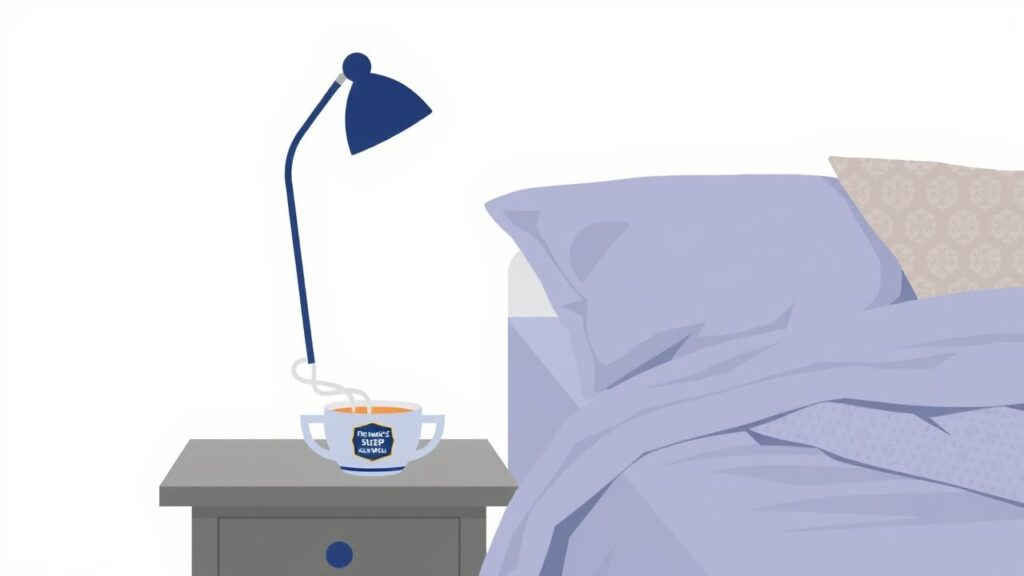Een gezellige slaapkamersetting met een kopje Pickwick's Sleep Well-thee.