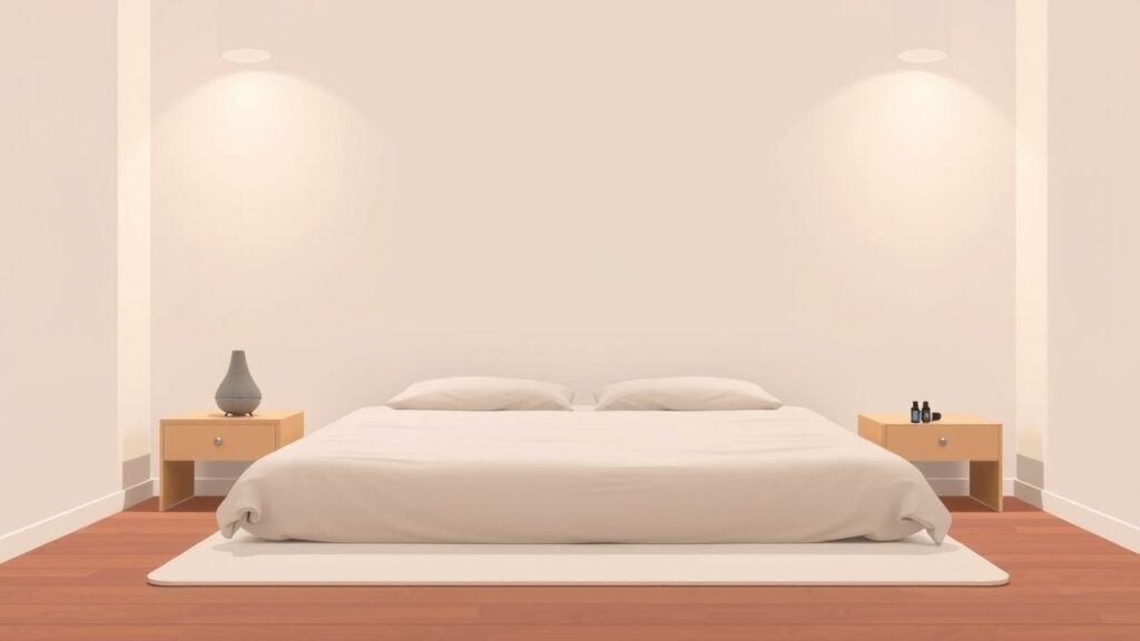 Een serene slaapkamer opgezet voor ontspanning en rust.
